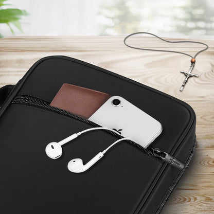 Bible Cover, Carrying Book Case Church Bag Bible Protective with Handle and Zippered Pocket, Perfect Gift for Men Women Father, Black