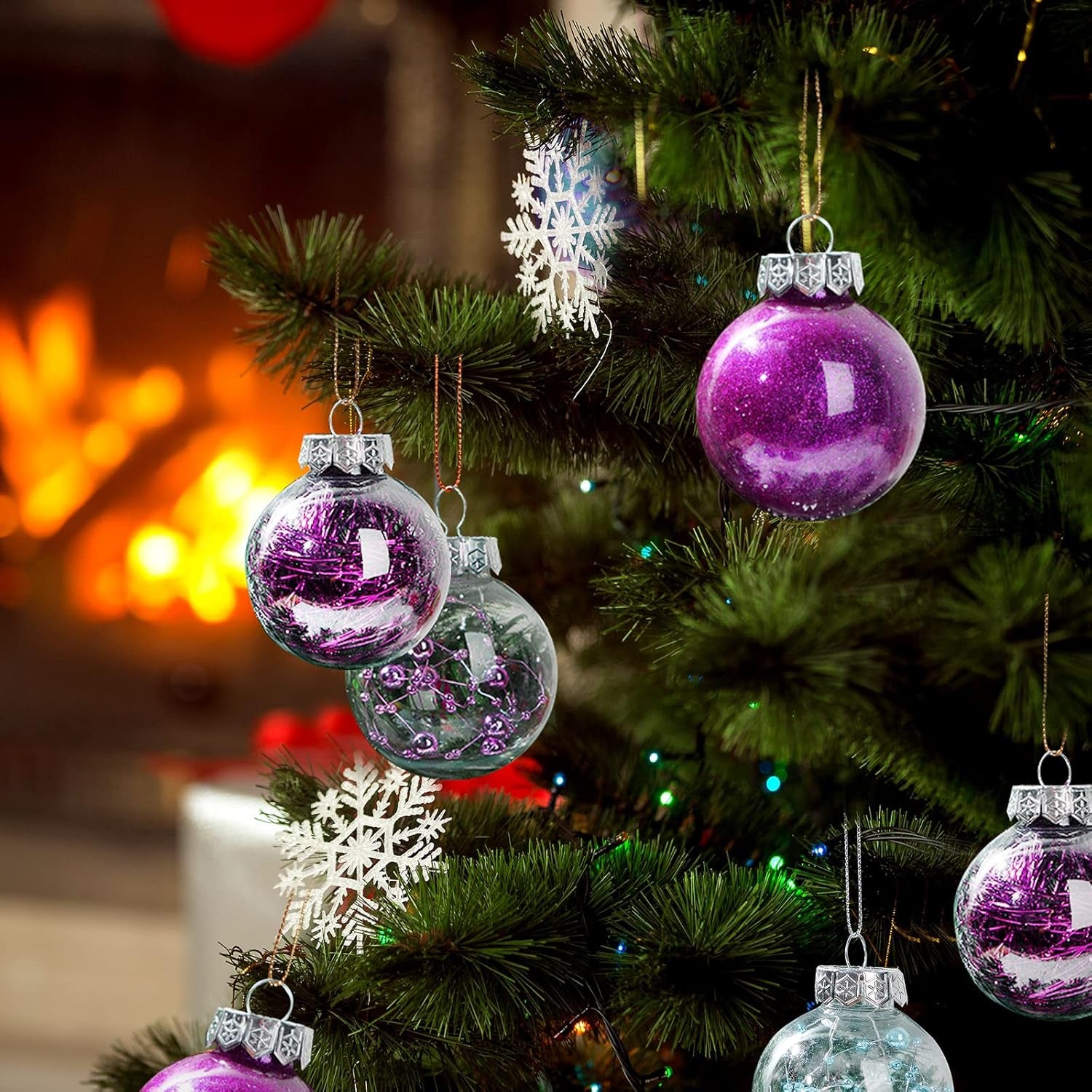 25 Pcs Christmas Ball Ornaments with Star Tree Topper Christmas Tree Decorations with 24 Pcs 2.36 Inch Plastic Ball Ornaments 1 Pack 5.91 Inch Xmas Star Treetop for Home Party(Purple)