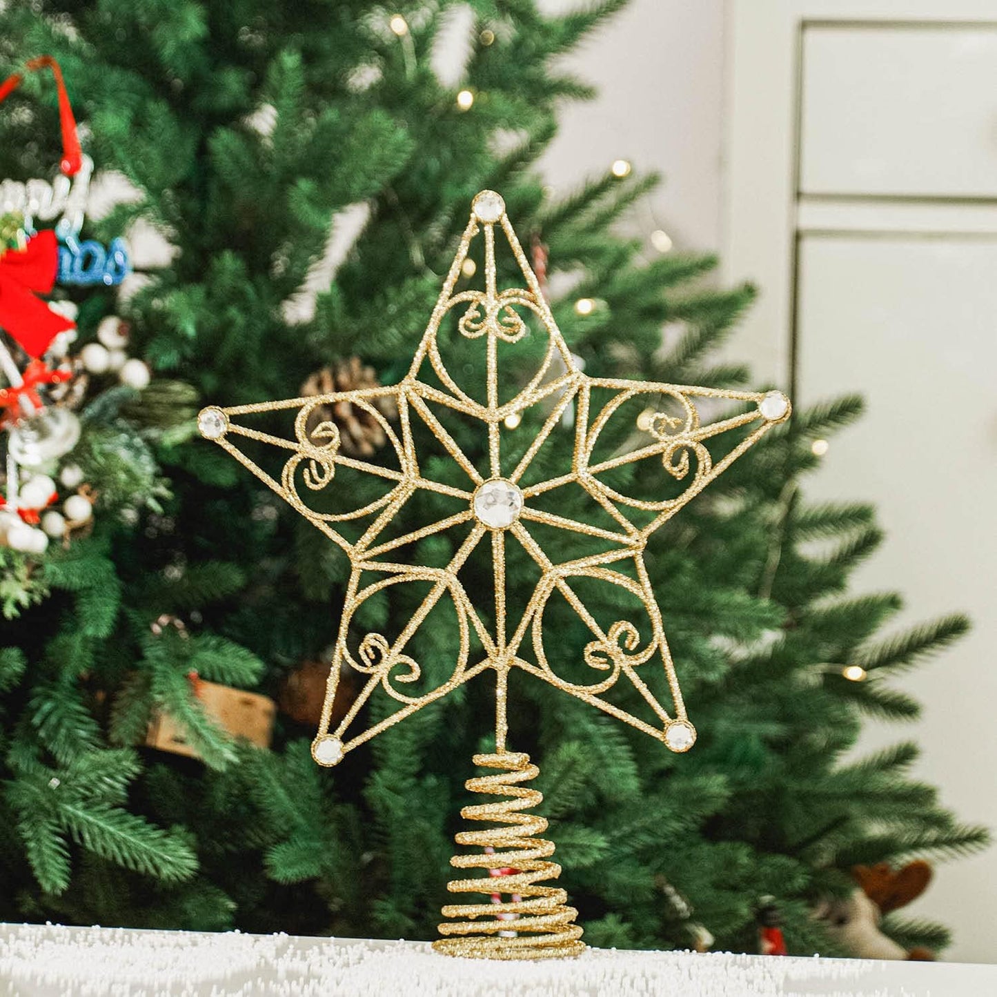 Christmas Tree Topper Gold Star Treetop Indoor Festive Metal Decoration for Holiday Home Ornament