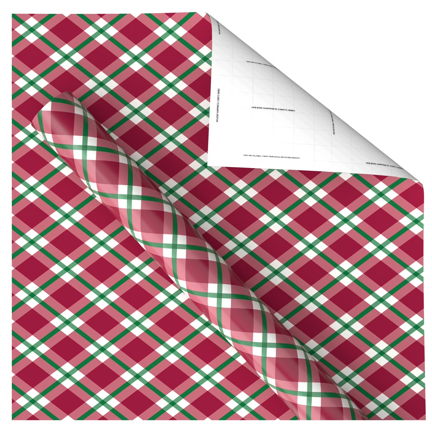 Red and Green Plaid Christmas Wrapping Paper, 160 Sq Ft, by