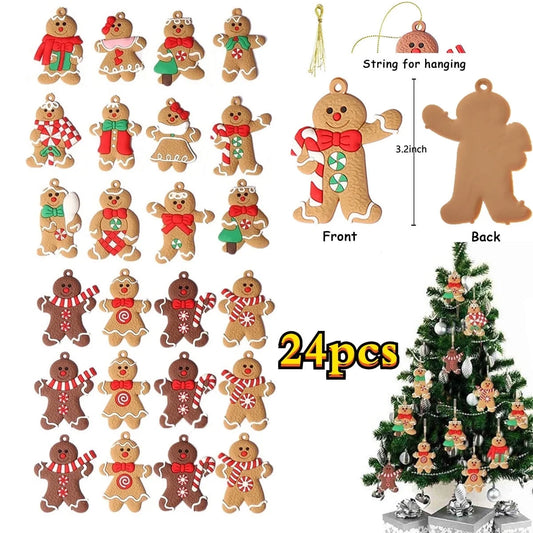 Gingerbread Multi-Color Plastic Christmas Decorative Accent Ornaments, 24 Count