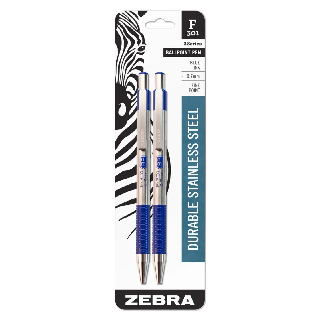 (3 Pack)  Pen F-301 Ballpoint Stainless Steel Retractable Pen, 0.7Mm, Blue Ink, 2-Pack