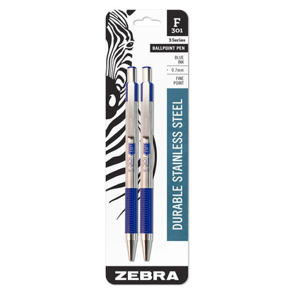 (3 Pack)  Pen F-301 Ballpoint Stainless Steel Retractable Pen, 0.7Mm, Blue Ink, 2-Pack