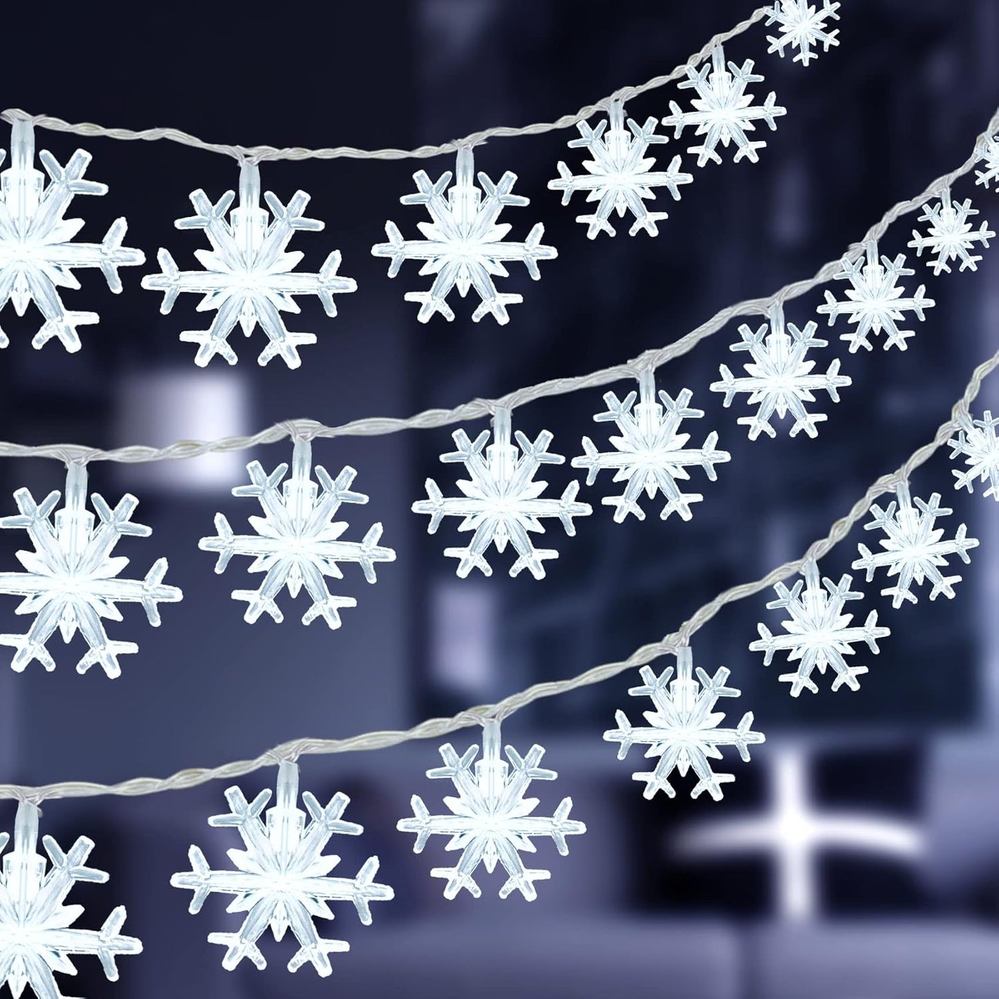 80 LED Christmas Lights, 32.8 Ft Snowflake String Lights Battery Operated Led Twinkle Lights, Winter Wonderland Room Decorations Lights for Xmas Home Bedroom Tree, Holiday Indoor/Outdoor Decor