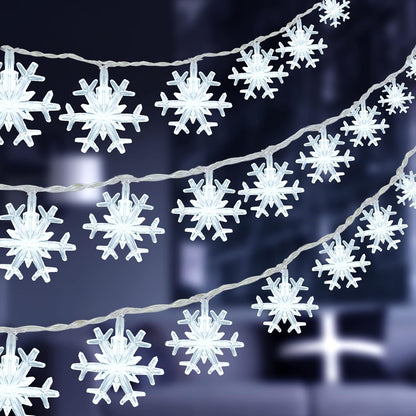 80 LED Christmas Lights, 32.8 Ft Snowflake String Lights Battery Operated Led Twinkle Lights, Winter Wonderland Room Decorations Lights for Xmas Home Bedroom Tree, Holiday Indoor/Outdoor Decor