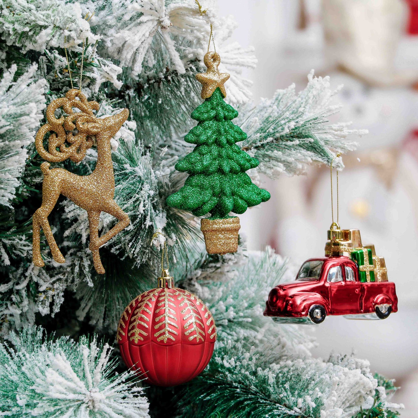 60Ct Christmas Ornaments, Red Green Gold Shatterproof Ornaments for Xmas Party Decor