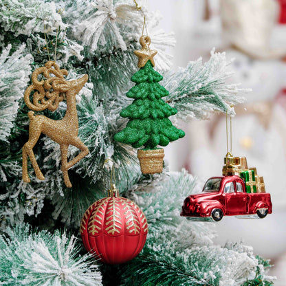 60Ct Christmas Ornaments, Red Green Gold Shatterproof Ornaments for Xmas Party Decor