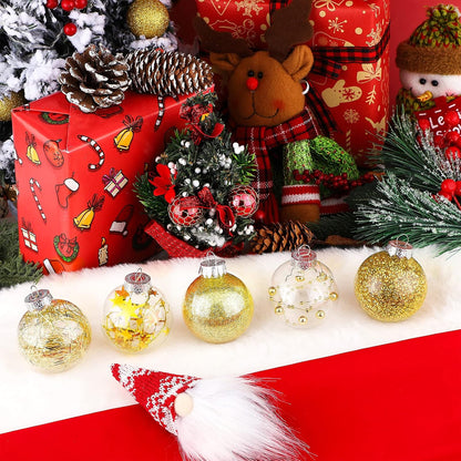 24 Pieces 2.36 Inches Plastic Christmas Balls 8 Designs Shatterproof Decorative Balls Baubles Christmas Hanging Ornaments with Stuffed Delicate Decorations, Gold