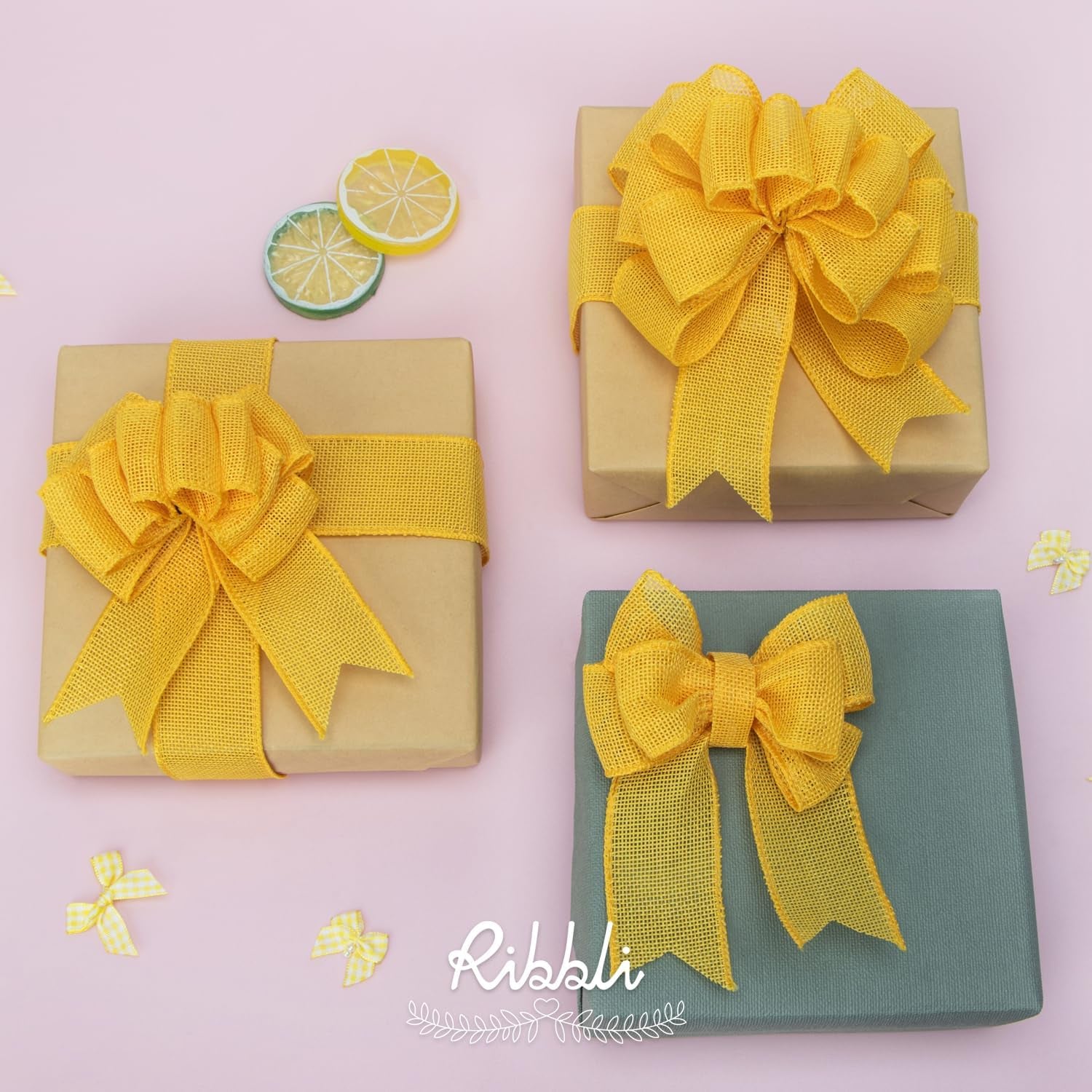 Yellow Burlap Wired Ribbon,1-1/2 Inch X 10 Yard, Wired Edge Ribbon for Big Bow,Wreath,Tree Decoration,Outdoor Decoration