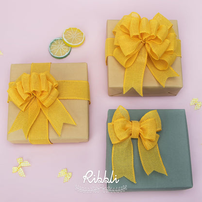 Yellow Burlap Wired Ribbon,1-1/2 Inch X 10 Yard, Wired Edge Ribbon for Big Bow,Wreath,Tree Decoration,Outdoor Decoration