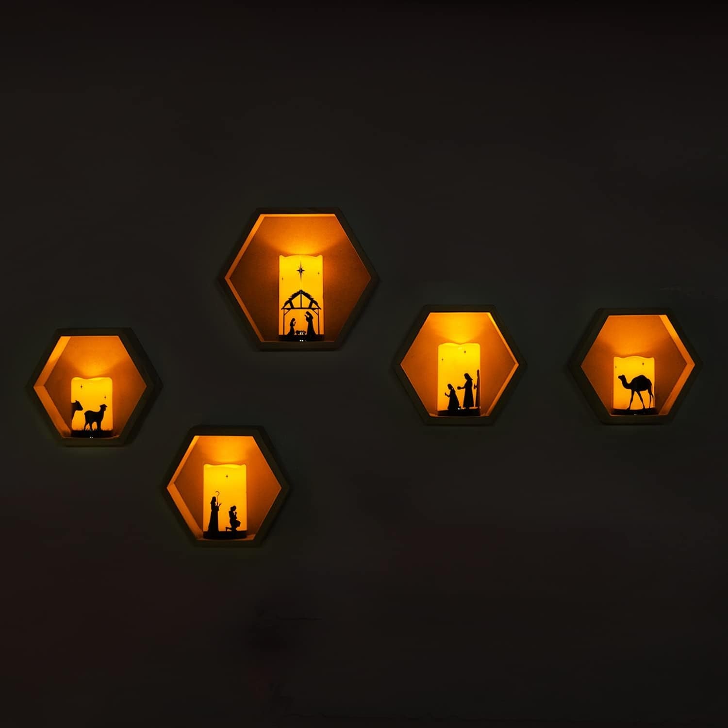 Flameless LED Nativity Scene Candles with Remote Timer, 5 Pack