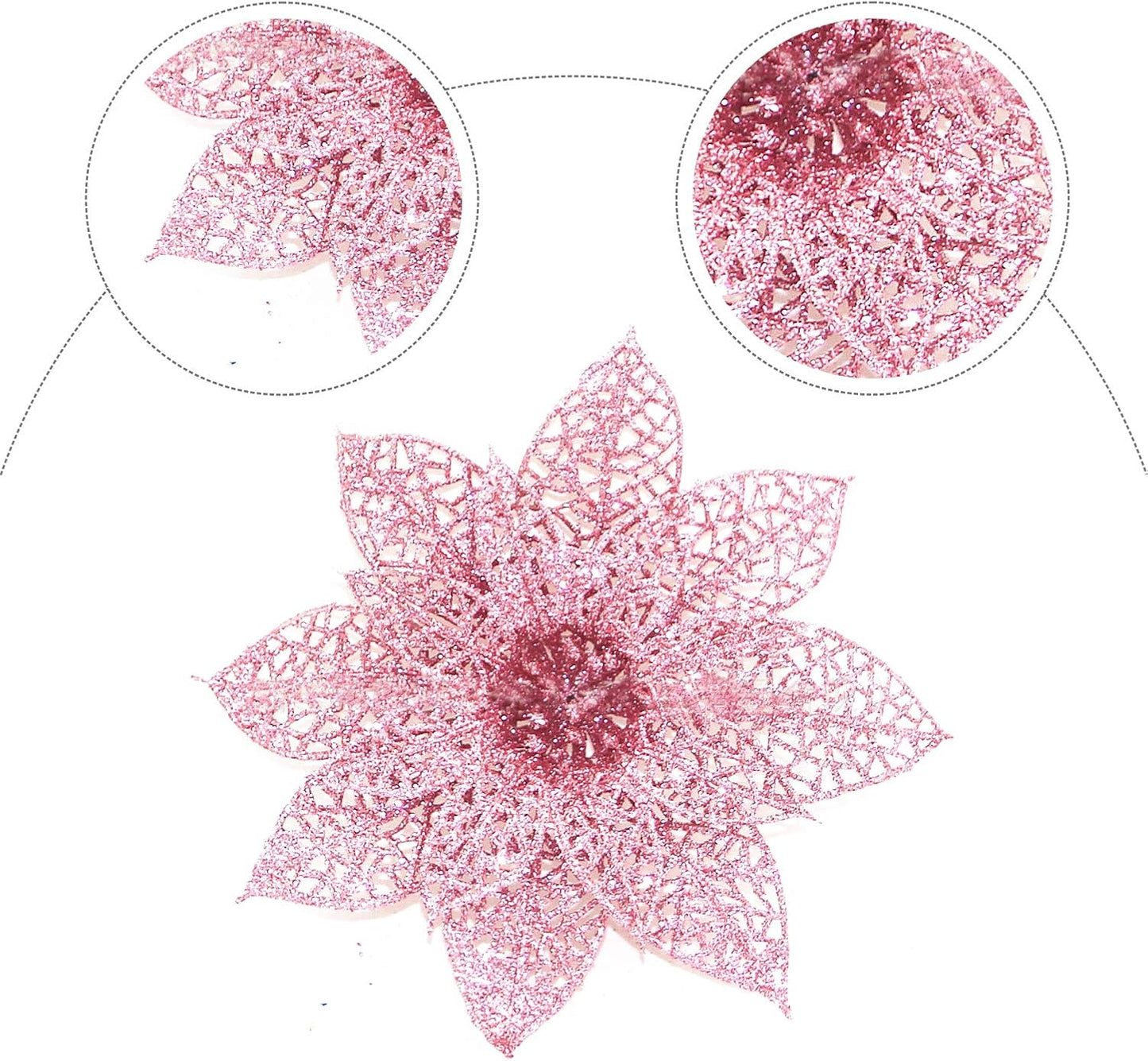 Pack of 10 Glitter Pink Poinsettia Christmas Tree Ornaments (Pink)