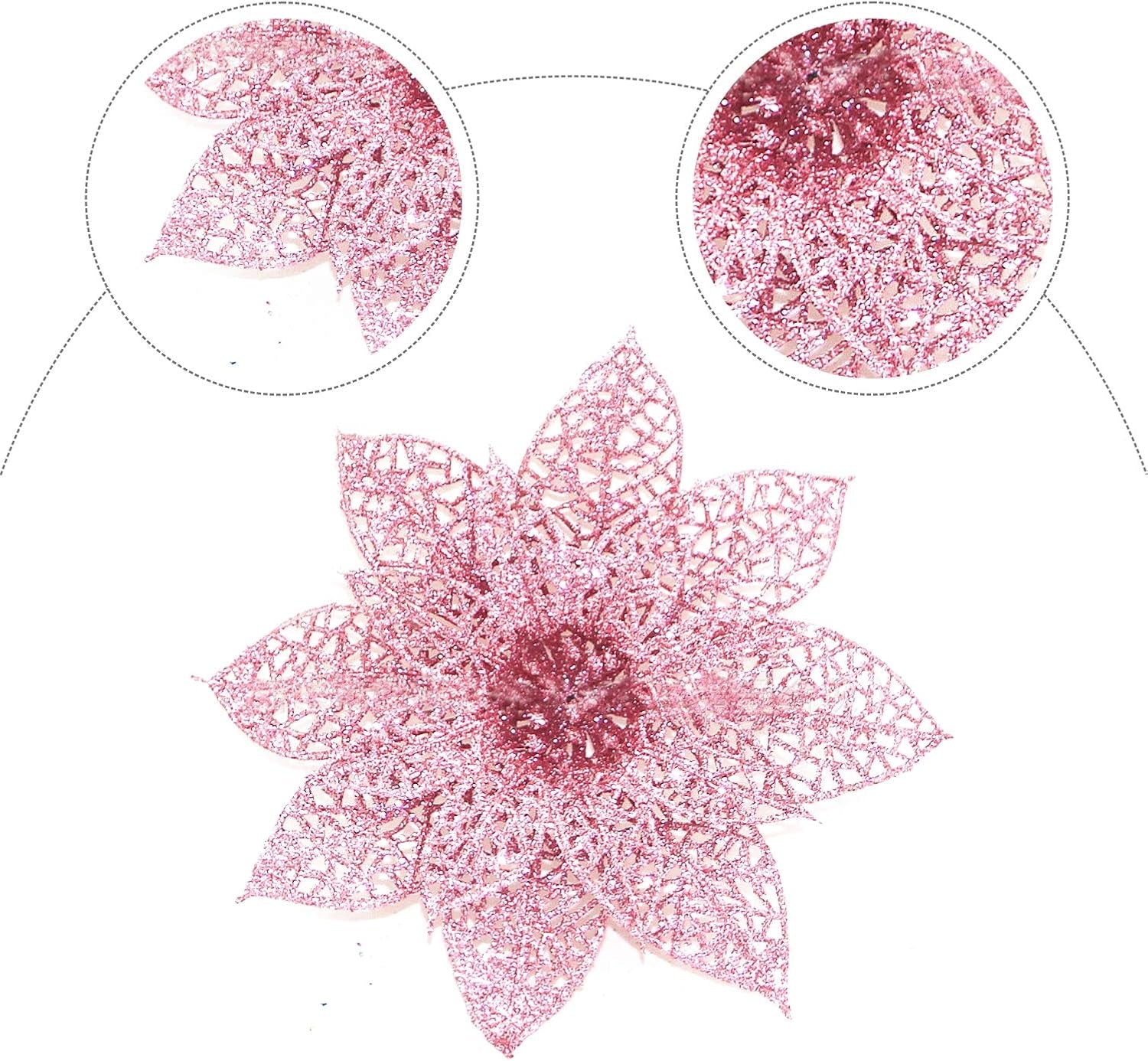 Pack of 10 Glitter Pink Poinsettia Christmas Tree Ornaments (Pink)