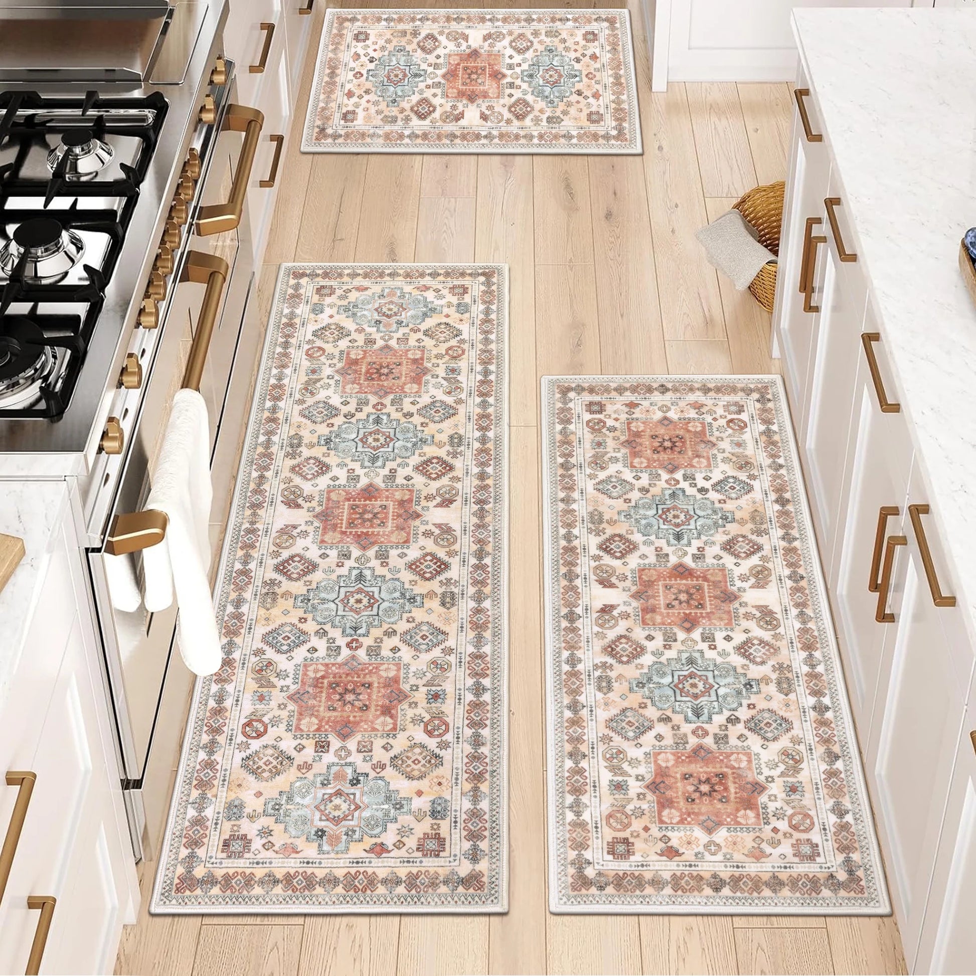 3 Pieces Boho Kitchen Rug Sets Non Slip Soft Kitchen Mat Floor Mat for Kitchen, Laundry Room and Hallway