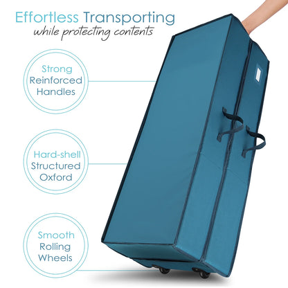 Christmas Wrapping Paper Storage with Extra Christmas Storage Bins and Ribbon Storage Organizer, Gift Wrap Organizer with Wheels - Fits up to 30 Rolls of 40", Blue