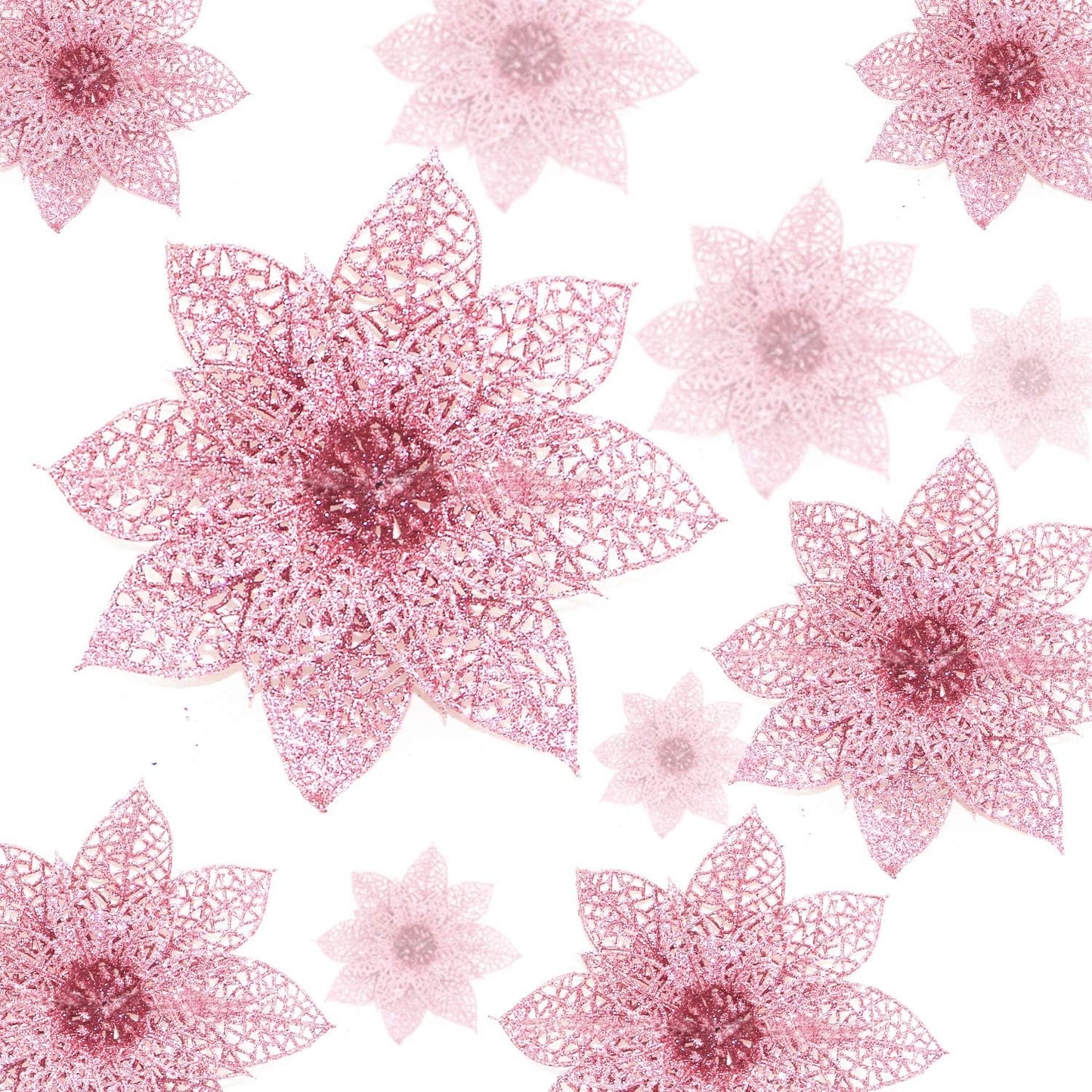 Pack of 10 Glitter Pink Poinsettia Christmas Tree Ornaments (Pink)