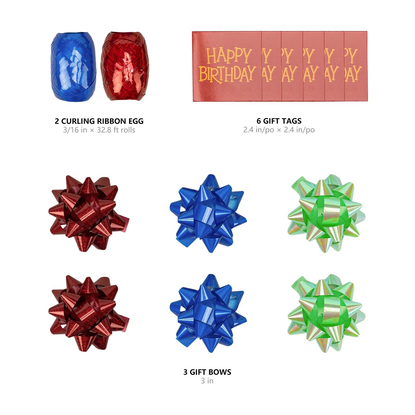 30" X 8' Wrapping Paper Kit, Birthday Gift Wrap Paper Bows Curling Ribbon