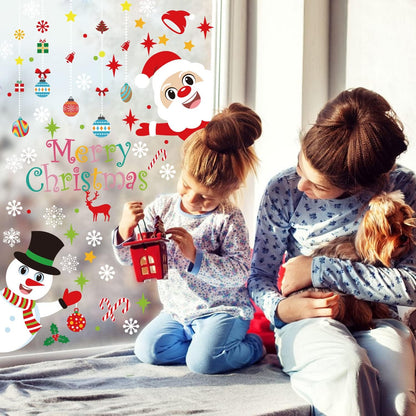 150 PCS Christmas Window Clings,Santa Claus Snowman Christmas Balls Window Glass Decorations for Party Supplies