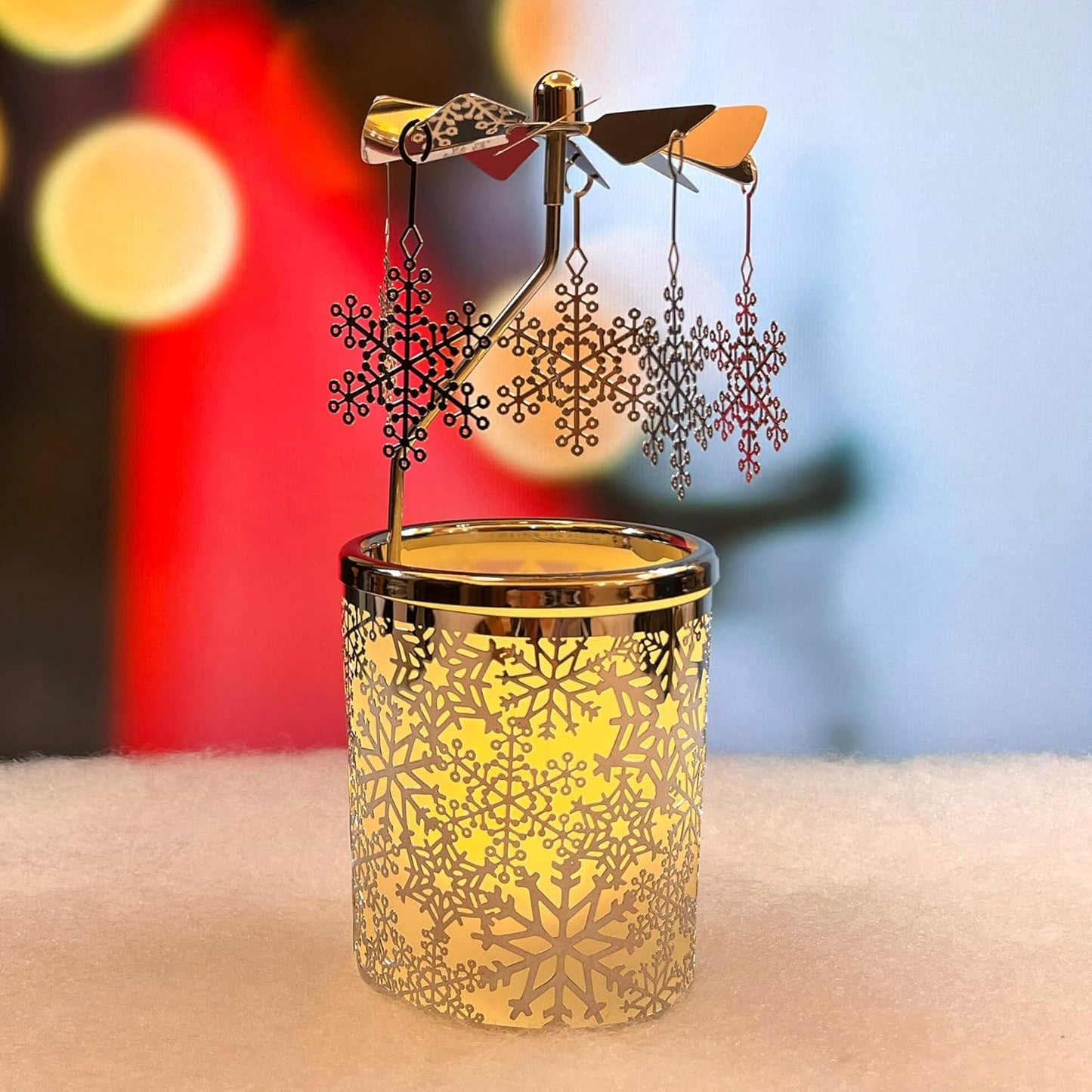 I Rotary Tea Light Carousel Angel Rotary Candle Holders Spinning Tealight Holders Christmas Decoration for Tabel Centrepieces Gift for Mom Women Wife Birthday-6 ¼ Inch Tall (Snowflake)