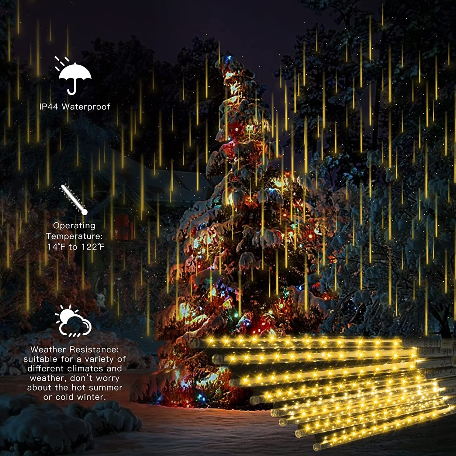 Meteor Shower Rain Lights, 19Ft 8 Tube 192 Leds Christmas Lights Icicles, Icicle Lights Outdoor for Christmas Trees, Christmas Decoration Lights for Patio Garden Lawn Outdoor Christmas Lights