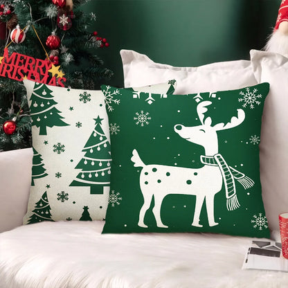 Christmas Throw Pillow Covers 18''X18'' Set of 4 Decorative Holiday Pillows Cover Cases Farmhouse Decor for Xmas Decoration Home Couch Sofa, Green