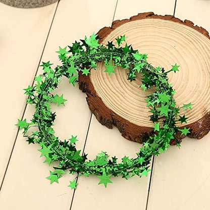 25 Ft Star Garland Tinsel Star Brace Wire Garland for Christmas Tree Decor Ornaments Party Accessory Decorations, 3 Pack (Green)