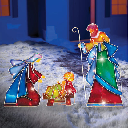 Lighted Outdoor Mosaic Nativity Christmas Scene - 3Pc
