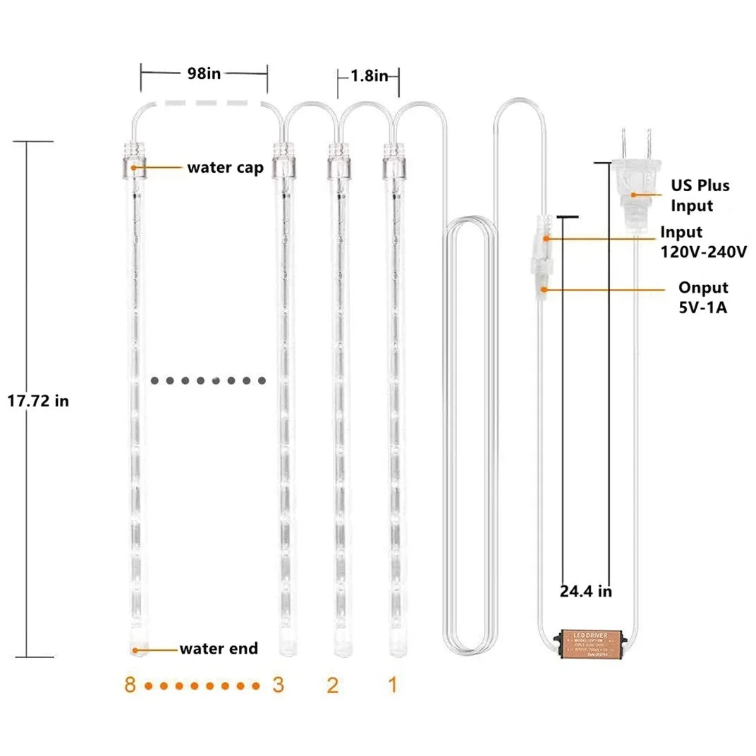Christmas Lights, Meteor Shower Icicle String Lights, 18 Inches 10 Tubes 360 LED Christmas Lights Outdoor Dropping Lights, Hanging Falling Rain Lights Holiday Christmas Tree Lights, Blue