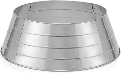 4-Panel Christmas Tree Collar - Metal Holiday Skirt Decor - Water Base Protection from Pets (Silver)