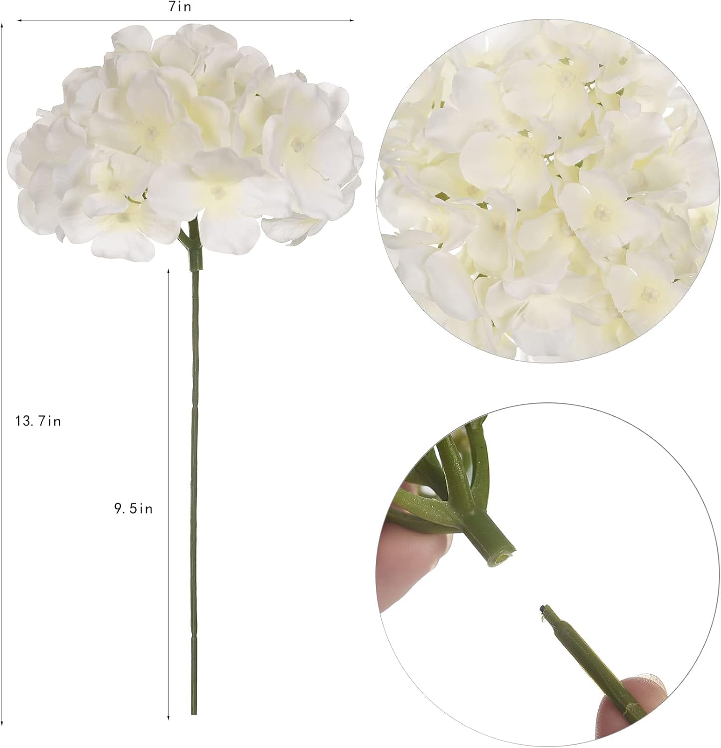 10PCS Silk Hydrangea Heads with Stems Artificial Flowers for Wedding Party Home Decor (Off White), One Size Off