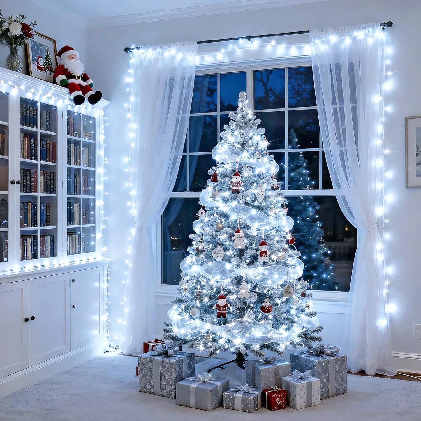 250 LED White Christmas Lights Indoor Outdoor, 91.5Ft Connectable Christmas String Lights 8 Modes, Clear Wire Twinkle String Light Plug in for Bedroom Wedding Garden Party Decoration