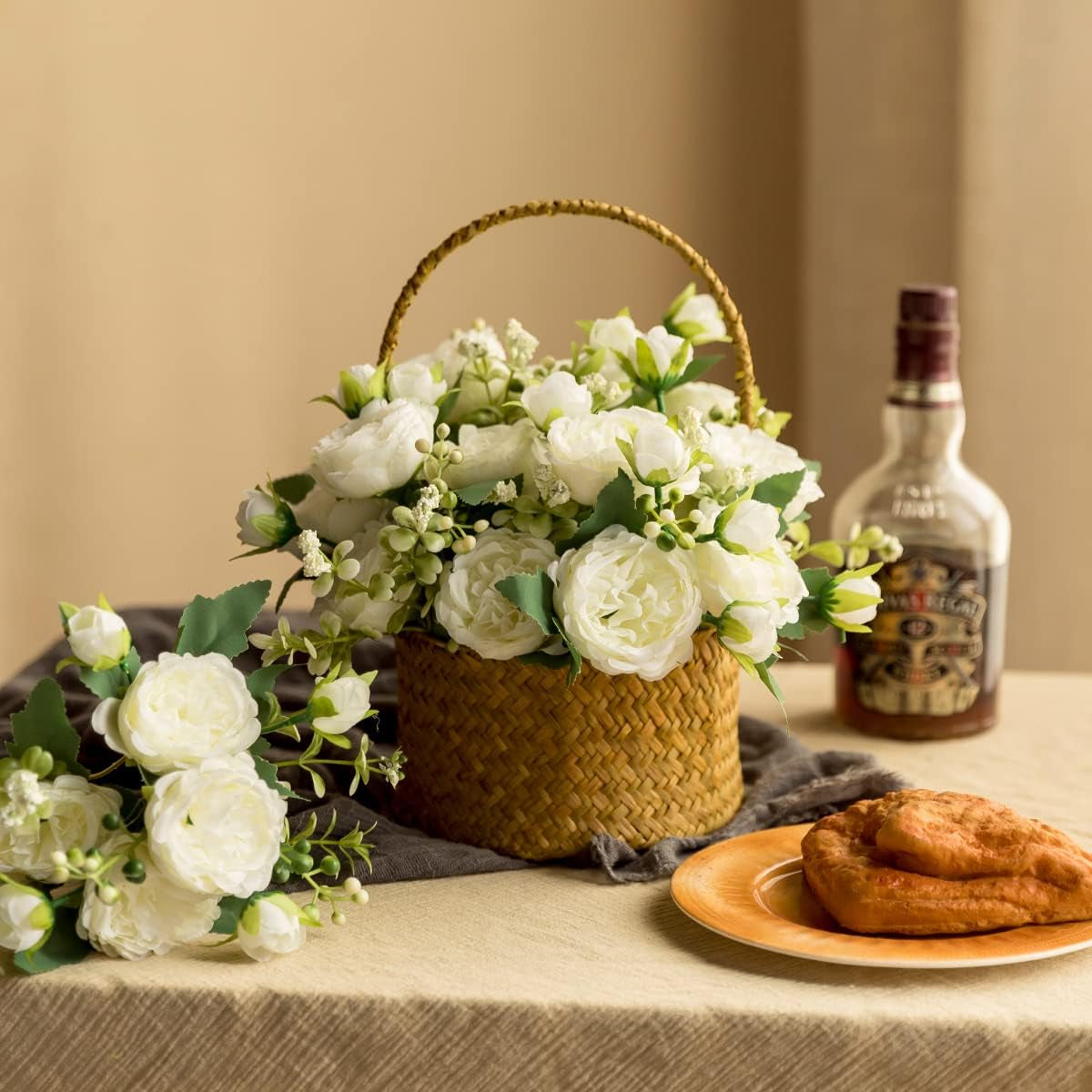 2 Bunches Peony Artificial Flowers White Flowers Silk Peonies Bouquets for Wedding Party Table Centerpieces Floral Arrangement Home Kitchen Decor