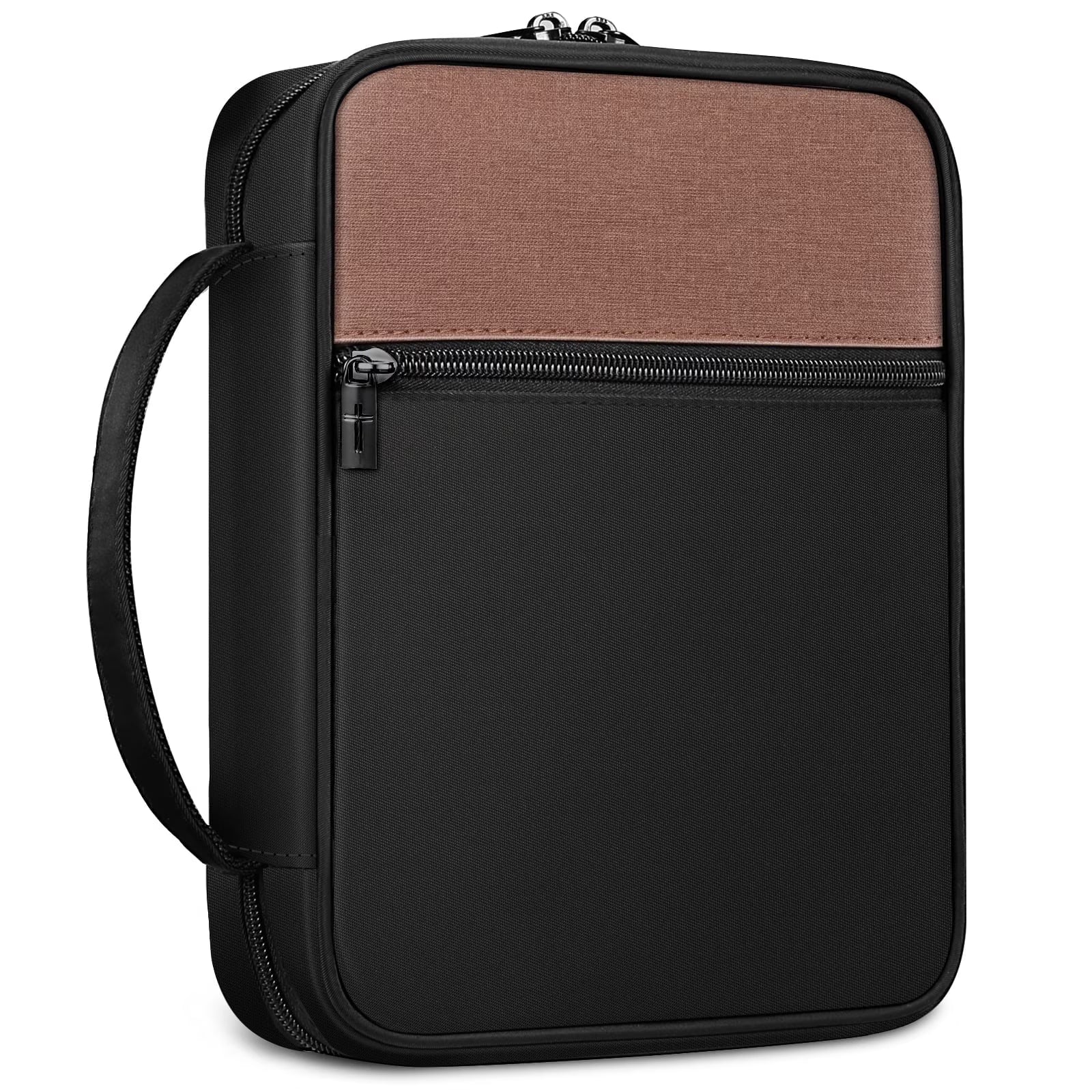 Bible Cover, Carrying Book Case Church Bag Bible Protective with Handle and Zippered Pocket, Perfect Gift for Men Women Father, Black & Brown