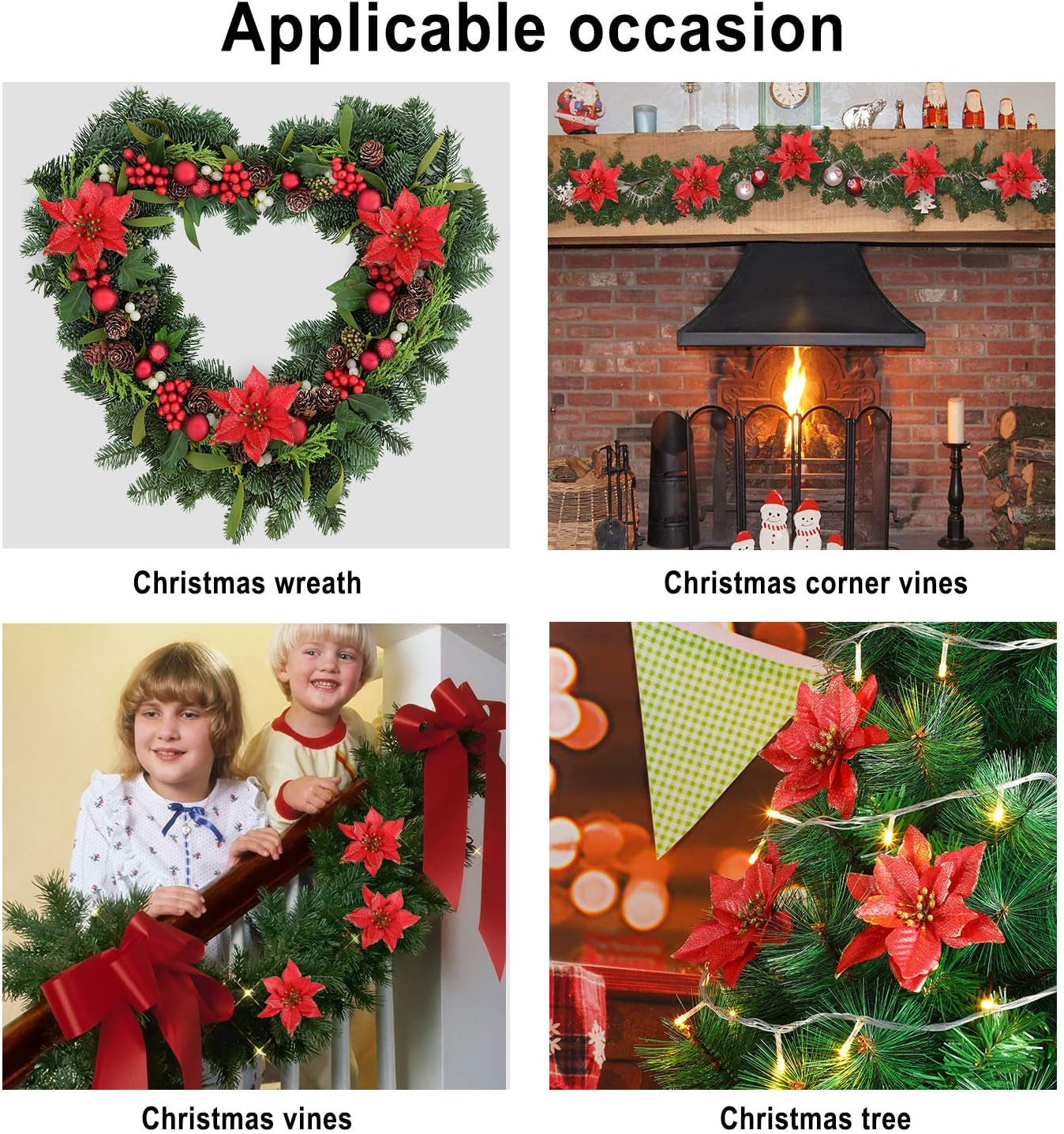 45 Pieces Christmas Poinsettia Decorations Glitter Poinsettia Flowers Tree Flowers for Xmas Tree Ornaments, 5 Inch(Red)