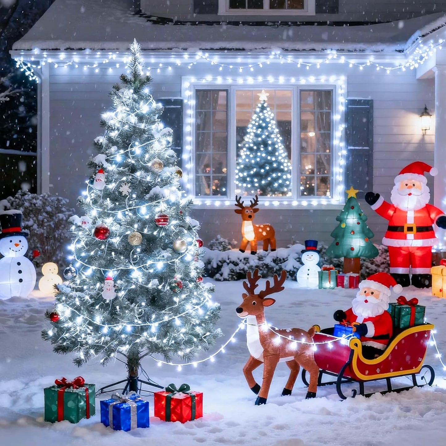 250 LED White Christmas Lights Indoor Outdoor, 91.5Ft Connectable Christmas String Lights 8 Modes, Clear Wire Twinkle String Light Plug in for Bedroom Wedding Garden Party Decoration