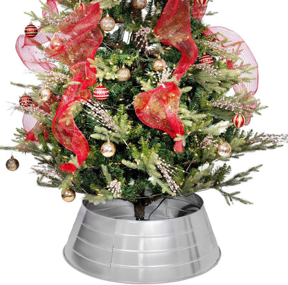 4-Panel Christmas Tree Collar - Metal Holiday Skirt Decor - Water Base Protection from Pets (Silver)