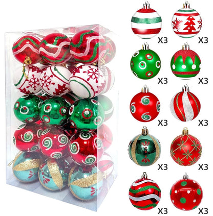 30Pcschristmas Ball Ornaments, 2.35 Inch Christmas Balls, Shatterproof Christmas Balls to Decorate the Christmas Tree, Painting and Glittering Christmas Hanging Balls for Party Events