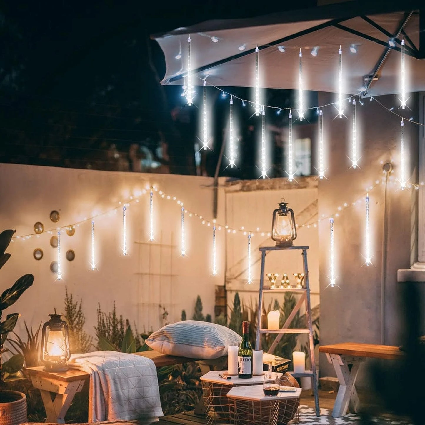 Christmas String Lights, 20 Inch 10 Tubes 540 LED Icicle Twinkle Meteor Shower Lights Outdoor for Christmas Halloween Holiday Party Home Decor, White