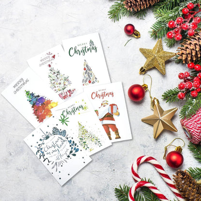 Christmas Cards Boxed, Set of 24 Holiday Cards, Christmas Tree, Santa Claus, Reindeers, 12 Unique Designs Greeting Cards - 4X6"