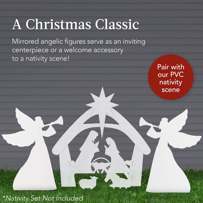 3Ft Set of 2 Christmas Angel Yard Decorations W/ Weather-Resistant PVC, 4 Stakes