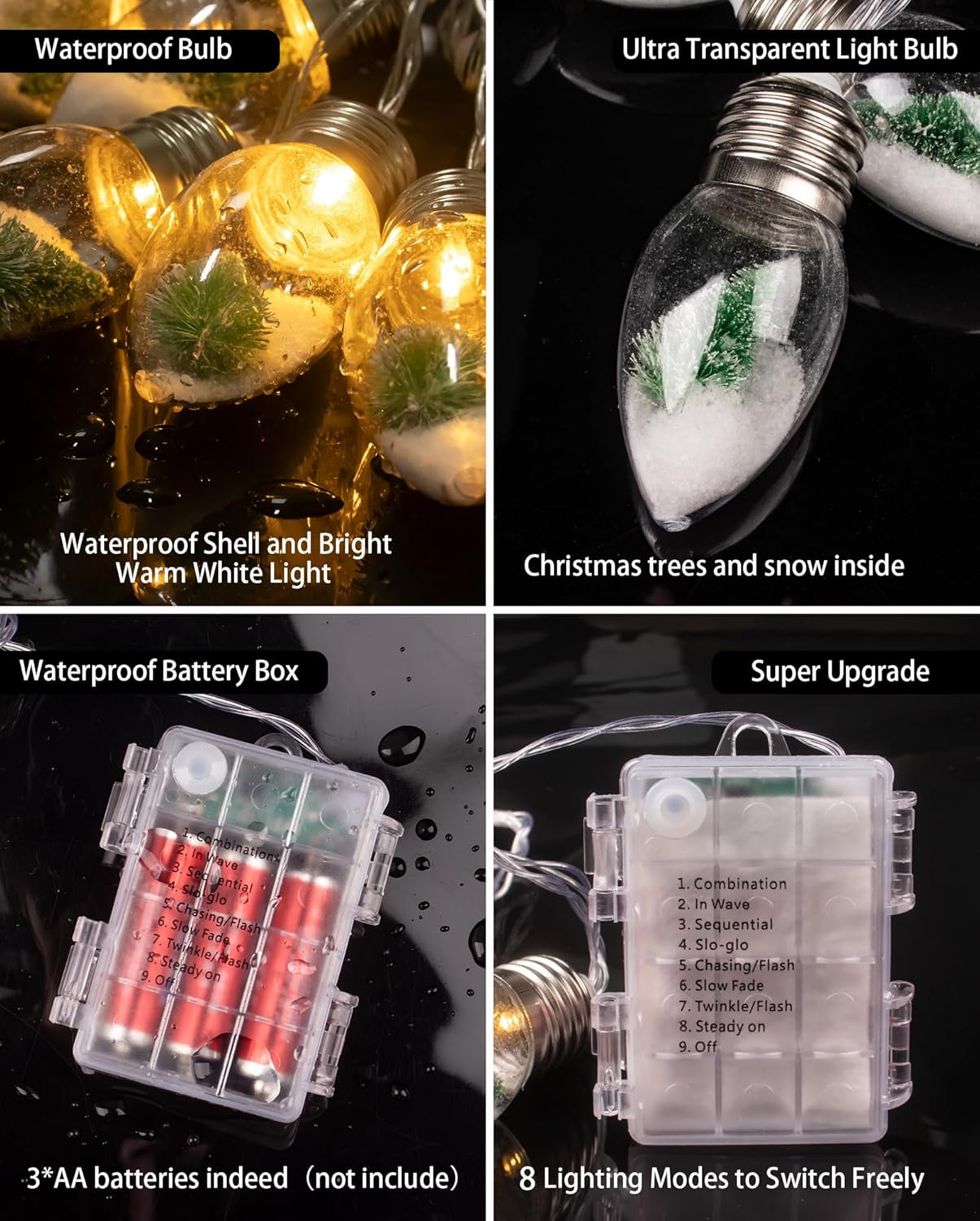 6.6 FT Christmas Lights for Bedroom Indoor Decorations, Globe Patio Lights Outdoor, Hanging Battery Operated Powered String Lights, Tree & Snow in 10 Bulbs, Home Decor, Fireplace, Xmas Lights