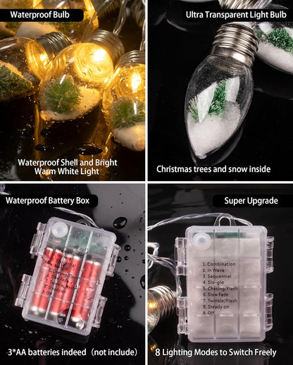 6.6 FT Christmas Lights for Bedroom Indoor Decorations, Globe Patio Lights Outdoor, Hanging Battery Operated Powered String Lights, Tree & Snow in 10 Bulbs, Home Decor, Fireplace, Xmas Lights