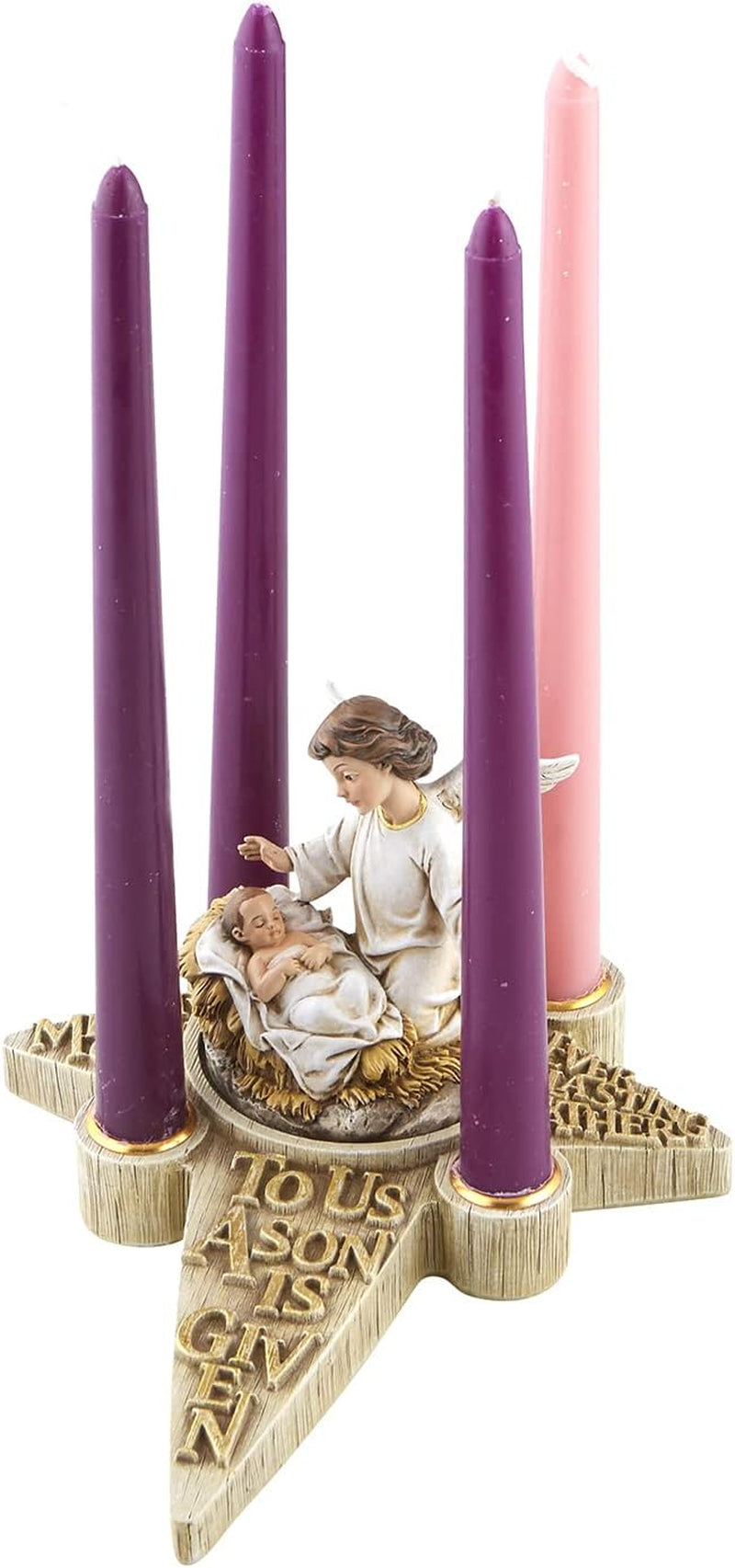 CBC Group  - Sculpted Resin Advent and Christmas Candle Holder, 2-Piece, Angel Nativity Wreath