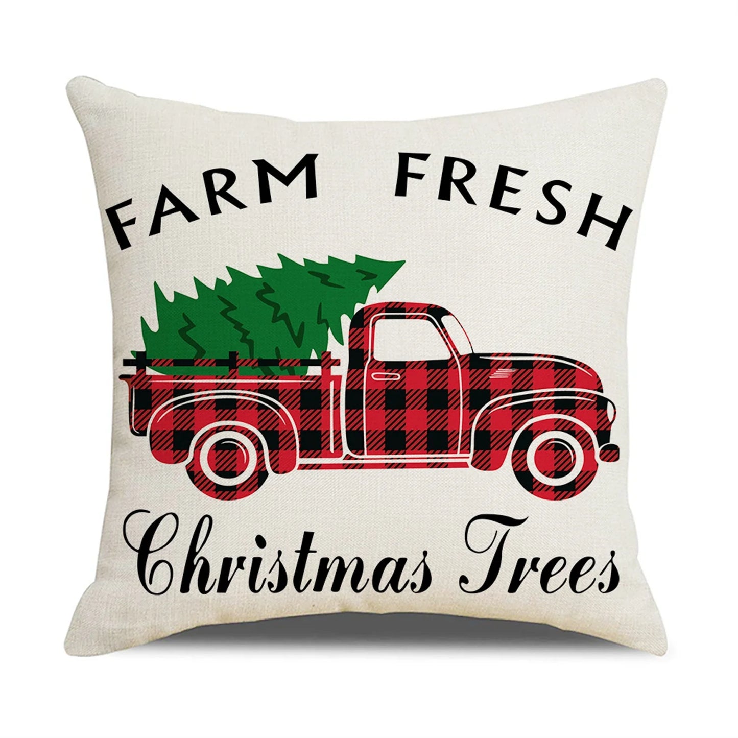 Christmas Pillow Covers,  18 X 18 Inch Set of 4 Farmhouse Black and Red Buffalo Plaid Pillow Covers Holiday Rustic Linen Pillow Case for Sofa Couch Christmas Decorations Throw Pillow Covers