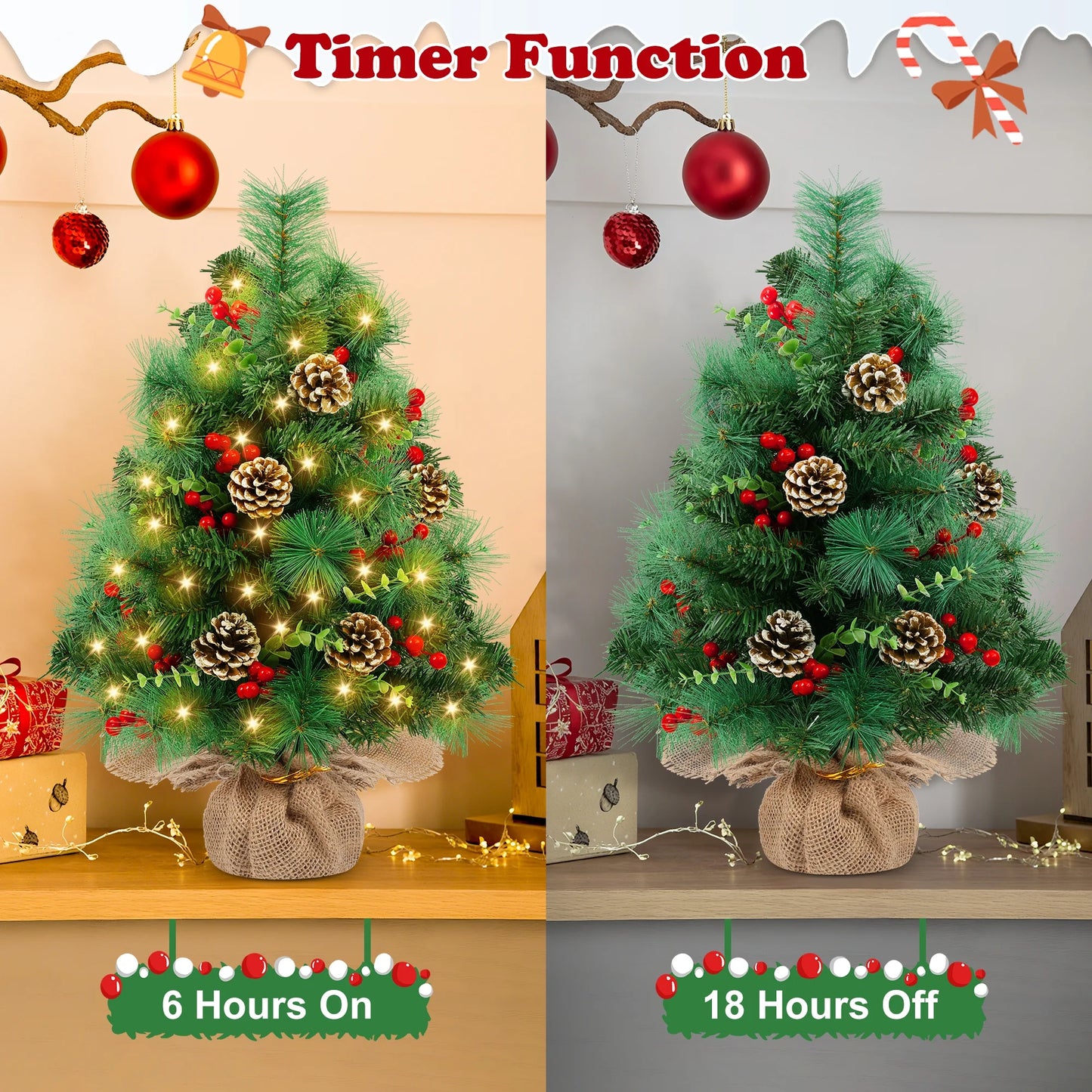 2PCS Pre-Lit Artificial Mini Christmas Tree,30 Inch Small Tabletop Xmas Tree for Indoor Outdoor Christmas Decor
