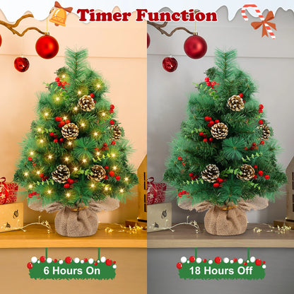 2PCS Pre-Lit Artificial Mini Christmas Tree,30 Inch Small Tabletop Xmas Tree for Indoor Outdoor Christmas Decor