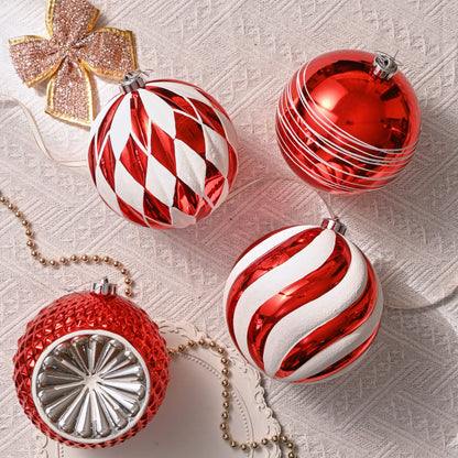 4Ct 5.9" Christmas Ornaments, Red White Christmas Ball Ornaments for Holiday Party Decor