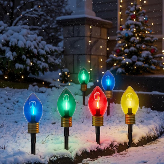 Jumbo Pathway Lights, 7FT Christmas Walkway Lights with Pathway Marker Stakes and 4 LED Clear Multicolor Bulb,Christmas Light Outdoor Decorations for Lawn Yard,4 Lights