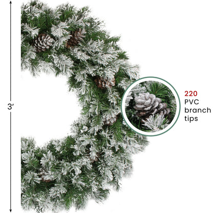 36" Unlit Flocked Angel Pine with Pine Cones Artificial Christmas Wreath