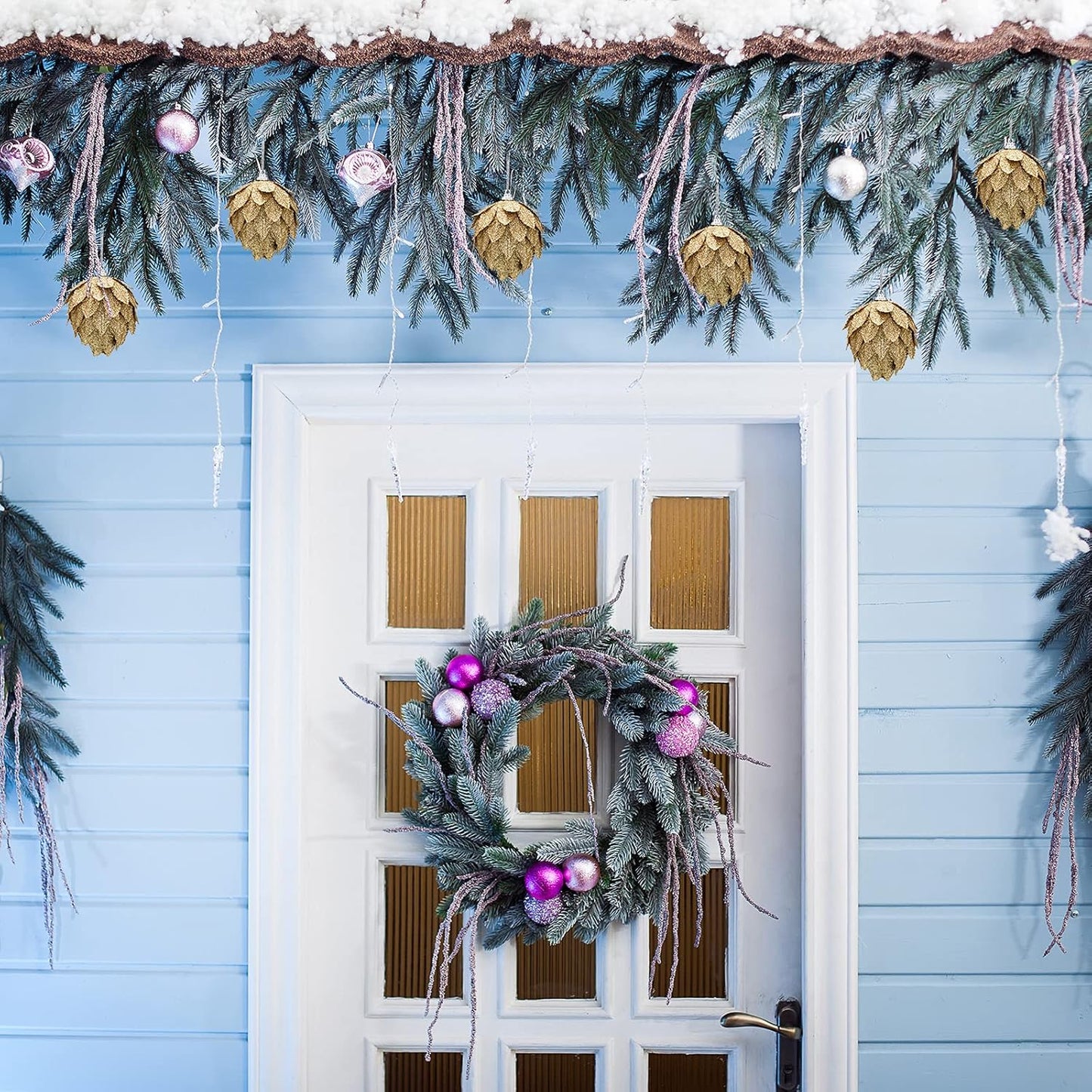 8 Pieces Christmas Ornaments Glitter Christmas Tree Hanging Decoration Decorative Artificial Pine Cones Flowers Hanging Ornaments for Winter Wreath Holiday Decor(Gold)